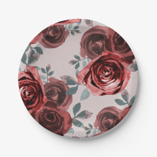 Taupe Burgundy Rose Grüne Hochzeit Pappteller