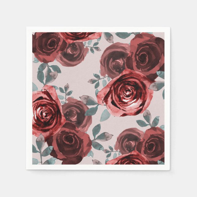 Taupe Burgundy Rose Grüne Hochzeit Serviette (Vorderseite)