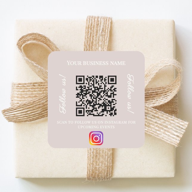 Taupe business name qr code instagram quadratischer aufkleber (Von Creator hochgeladen)