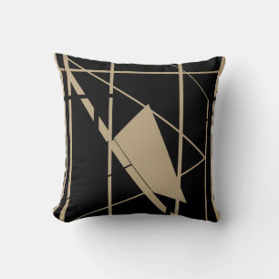 Taupe Cable Car auf Black Abstrakt Art MCM Look Kissen