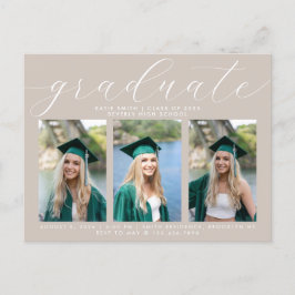 Taupe Calligrafy Minimal Abschluss 3 Foto Einladungspostkarte