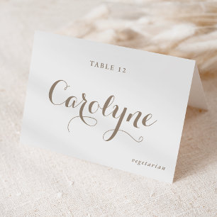 Taupe Calligraphy Wedding Meal Choice Platzkarte Tischnummer