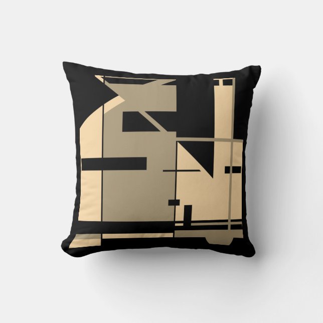 Taupe Cream Black Bold Geometric Mosaik Abstrakt Kissen (Vorderseite)