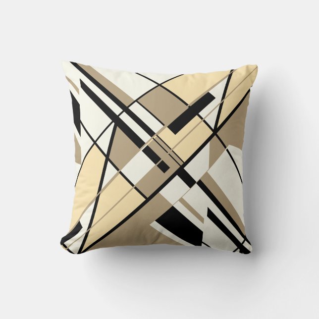 Taupe Cream Schwarz-weißen Diagonal Winkelstück Ar Kissen (Vorderseite)