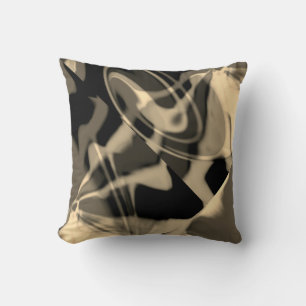 Taupe Cream Schwarzen Wirbel Abstrakte Kunst Kissen