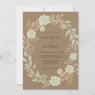 Taupe-Creme-Laub-Eukalyptus-Hochzeit Einladung