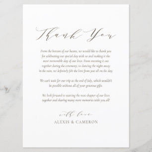 Taupe Dainty Script Wedding Dankeschön Karte