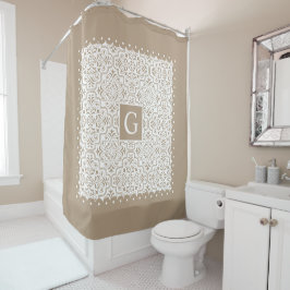 Taupe-Damast und Kalottengrenzen, Monogramm Duschvorhang
