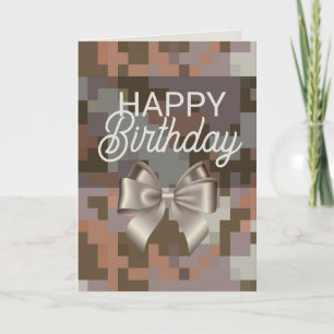 Taupe Digital & Bow Happy Birthday Karte