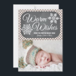 Taupe Dot Chalkboard Snowflake Holiday Foto Card Feiertagskarte<br><div class="desc">Add your favorite family foto or babys first holiday or baby boy or baby girl Christmas picture to this sweet, modern and pretty winter themed holiday foto card with two snowflakes on chalkboard background and brown maupe hue dot pattern. It says Warm Wishes and it can be personalized with your...</div>