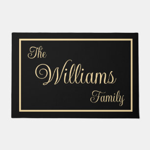 Taupe Elegant Script Familienname Willkommensgesch Fußmatte