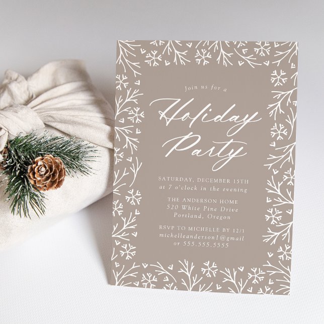 Taupe Elegant Snowflake Holiday Party Einladung (Von Creator hochgeladen)