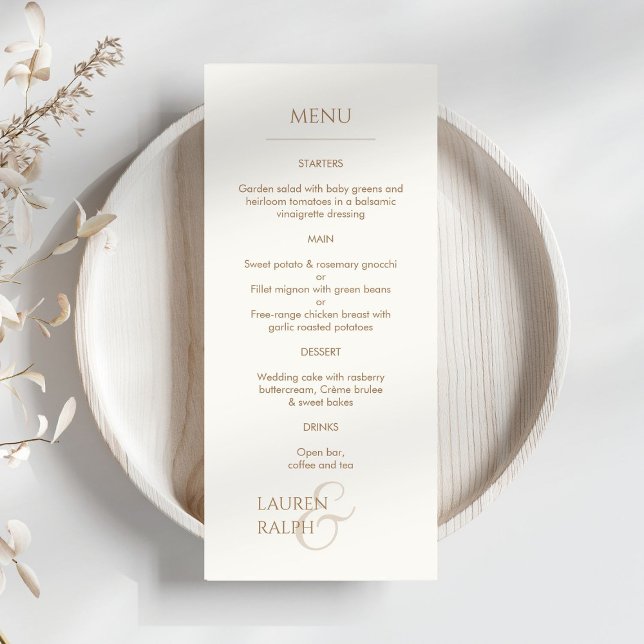 Taupe et ivoire Monogramme Mariage Menu (Créateur téléchargé)
