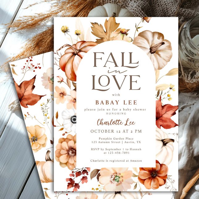 Taupe Fall in Liebe Floral Arch Pumpkin Baby Dusch Einladung (Von Creator hochgeladen)