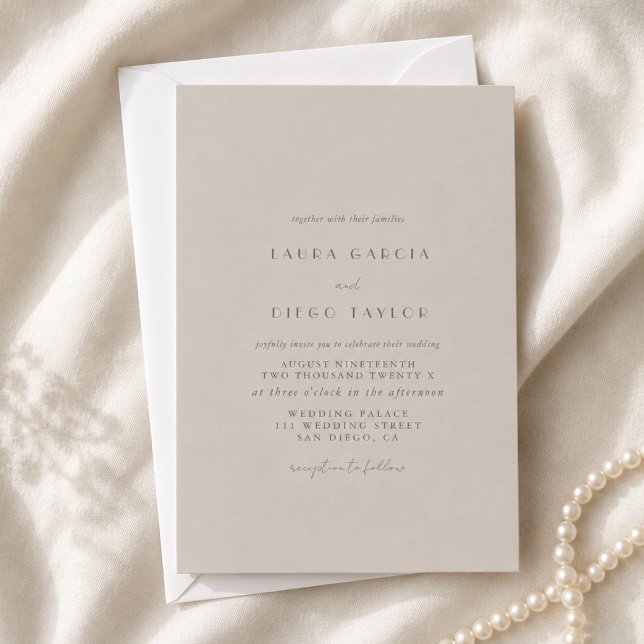 Taupe Formal Modern Script Wedding Einladung (Von Creator hochgeladen)