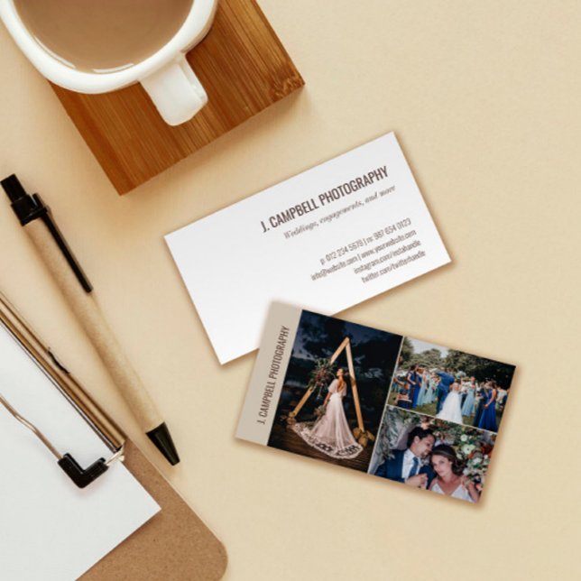Taupe Foto Collage Beruflich Fotograf Visitenkarte (Von Creator hochgeladen)