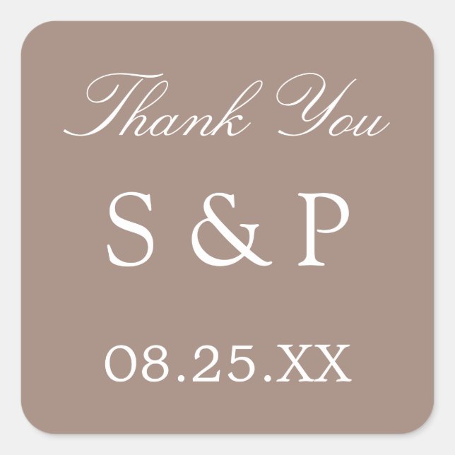 Taupe Gastgeschenk Hochzeit Dankeschön Sticker (Vorderseite)