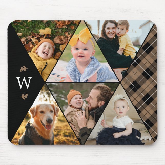Taupe Geometric Foto Collage Monogram Mousepad (Vorne)