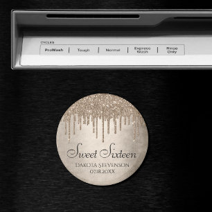 Taupe-Glitzer   Champagne 16 . Geburtstag Magnet