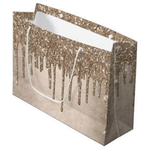 Taupe-Glitzer   Champagne Gold Drizzle Große Geschenktüte