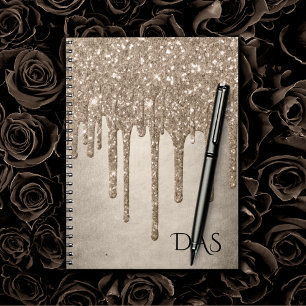 Taupe-Glitzer Champagne Gold Monogram Notizblock