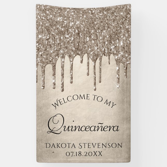 Taupe-Glitzer | Champagne Quinceanera Banner (Vertikal)
