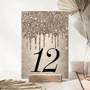 Taupe-Glitzer Champagnergolddusche Tischnummer