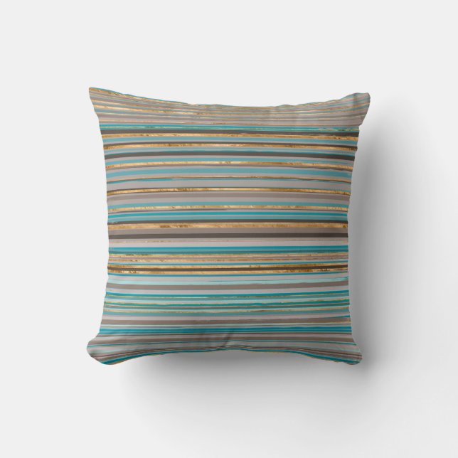 Taupe, gold and teal stripes kissen (Vorderseite)