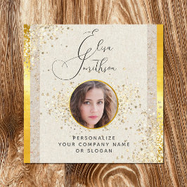Taupe Gold Calligraphy Social Media QR Code Foto Quadratische Visitenkarte