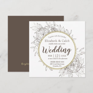 Taupe & Gold Peony Moderne Blumentoilette Hochzeit Einladung