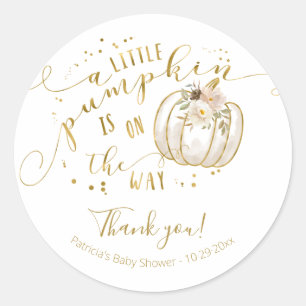 Taupe Gold Pumpkin Fall Baby Dusche Vielen Dank Runder Aufkleber