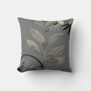 Taupe Gray Artistic Watercolor Blätter Kissen