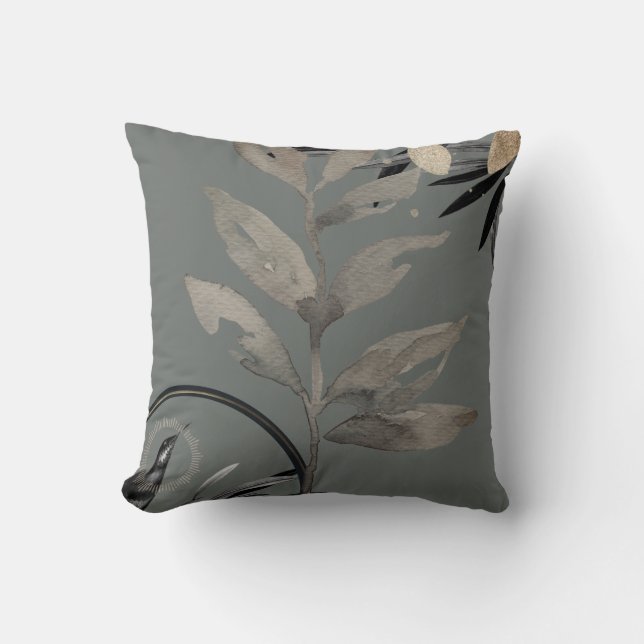 Taupe Gray Artistic Watercolor Blätter Kissen (Vorderseite)