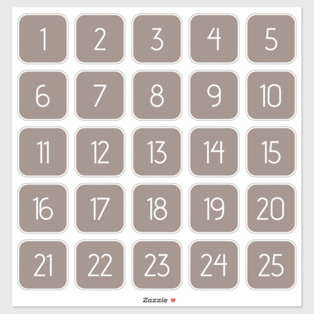 Taupe Gray Customizable Square Number Stickers  (Feuille)