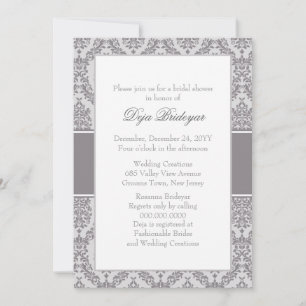 Taupe Gray Damask Bridal Dusche Einladung