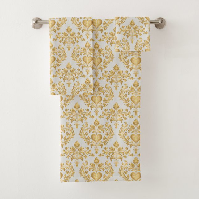 Taupe/Gray & Golden Look Damask Set Handtuch (Insitu)