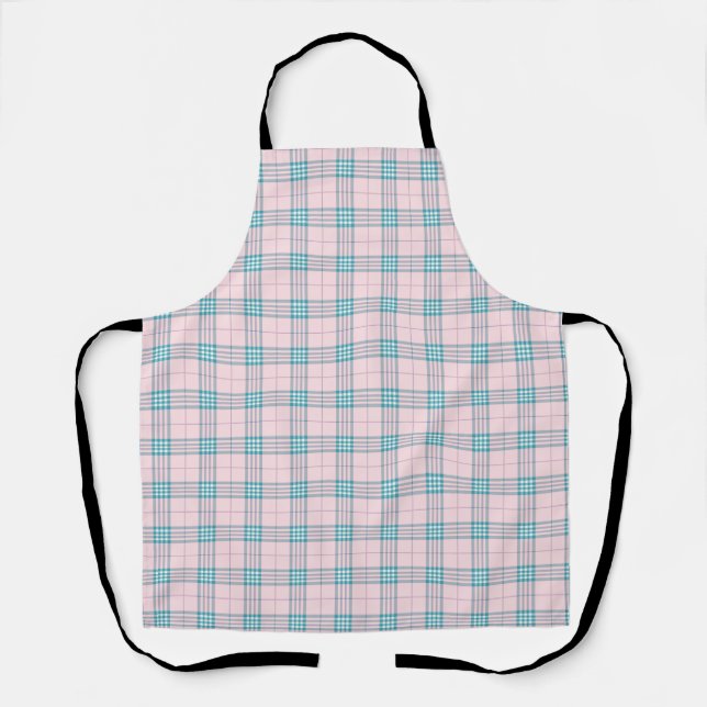 Taupe Gray und Cream Fine Tartan Kariert Schürze (Vorderseite)
