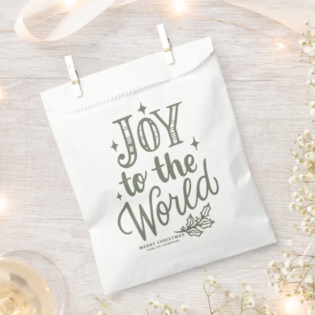Taupe Green Joy to the World Christmas Lettering Geschenktütchen (Ausgeschnitten)