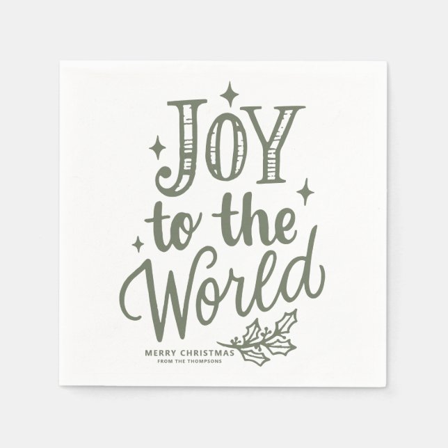 Taupe Green Joy to the World Lettering Christmas Serviette (Vorderseite)