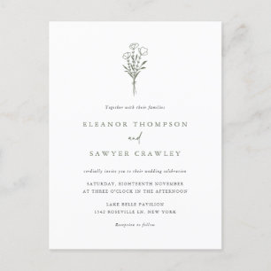 Taupe Green Minimalistisch Bouquet QR Code Wedding Einladungspostkarte