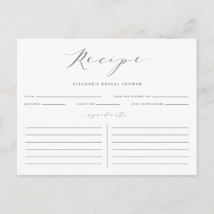 Taupe Green Minimalistisch Brautparty Rezept Card Postkarte
