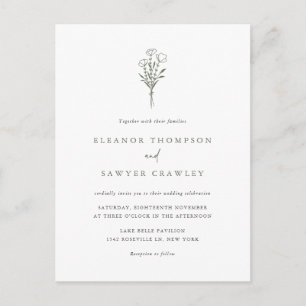 Taupe Green Minimalistisch Floral Bouquet Wedding Einladungspostkarte