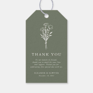 Taupe Green Minimalistisch Floral Bouquet Wedding Geschenkanhänger