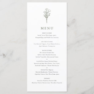 Taupe Green Minimalistisch Floral Bouquet Wedding Menükarte