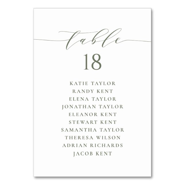 Taupe Green Minimalistisch Script Wedding Plan Tischnummer (Vorderseite)