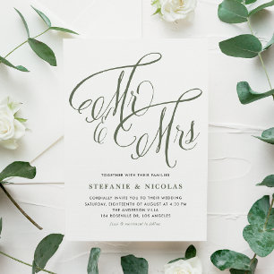 Taupe Green Mrs. und Mrs. Rustic Script Wedding Einladung