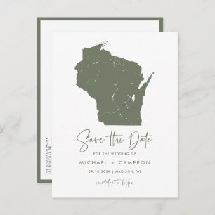 Taupe Green Wisconsin Karte QR-Code Save the Date