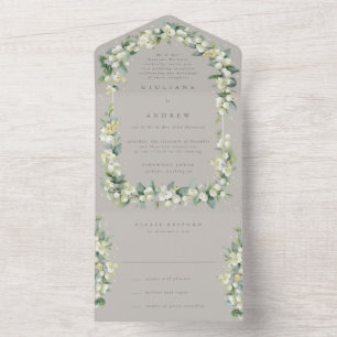 Taupe/Greige Snowberry+Eukalyptus Empfang nur All In One Einladung