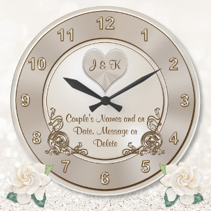 Taupe, Ivoire Champagne, Horloge murale Mariage
