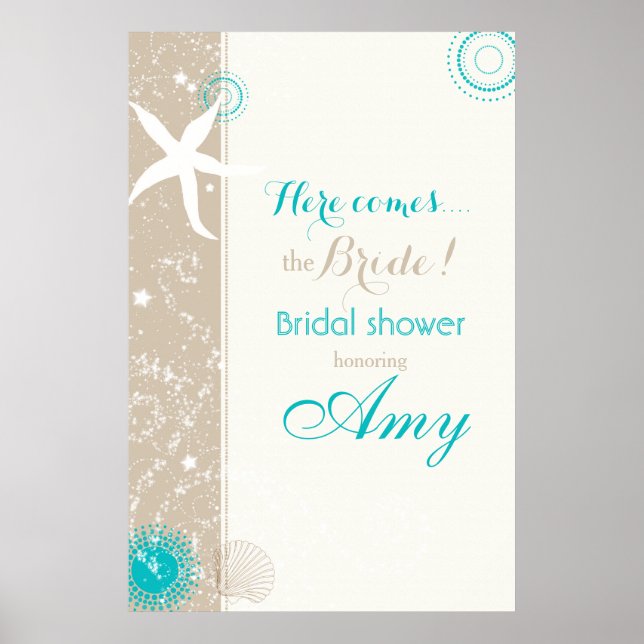 Taupe Ivory Aqua Beach Brautparty Poster (Vorne)